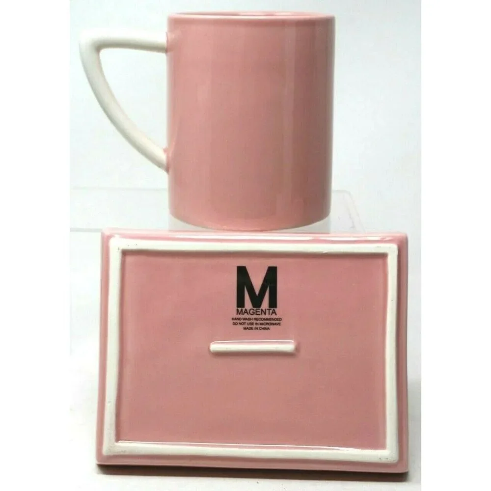 NEW MAGENTA Pink XOXO Tic Tac Toe Mug Coffee Cup & Tray Love Valentine RARE S2